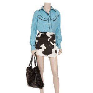 ASHISH Sequin Cow Print Mini Skirt XS